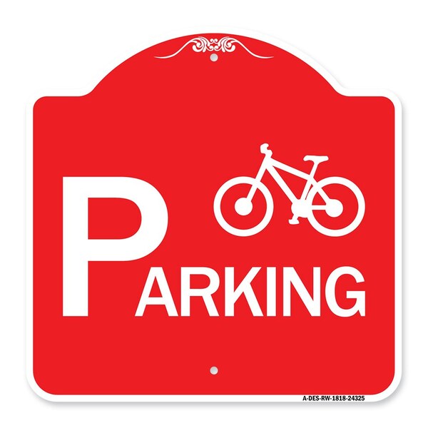 Signmission Designer Series Bicycle Parking W/ Graphic, Red & White Aluminum Sign, 18" x 18", RW-1818-24325 A-DES-RW-1818-24325 - main